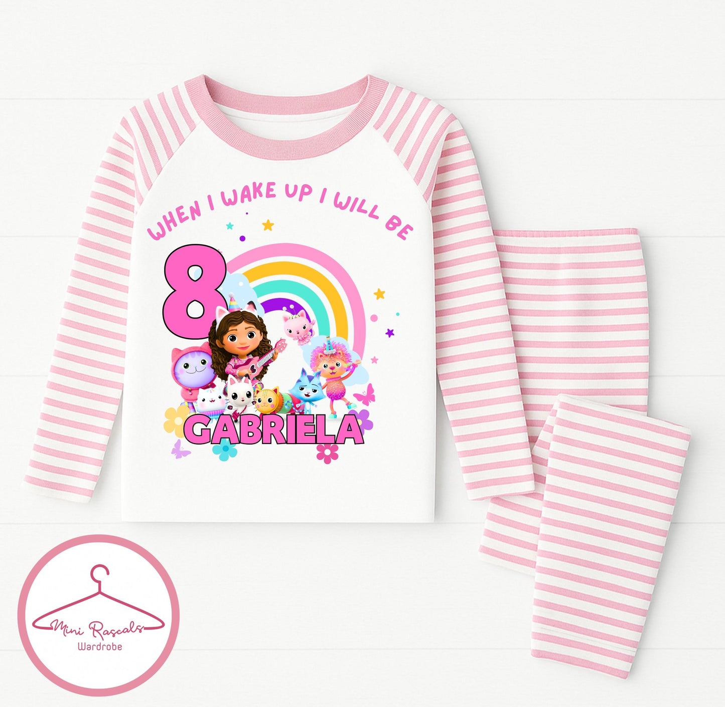 Personalised ‘When I wake up I will be’ Gabbys Dollhoise Pyjamas – Kids  Sleepwear | Striped Long Sleeve Set