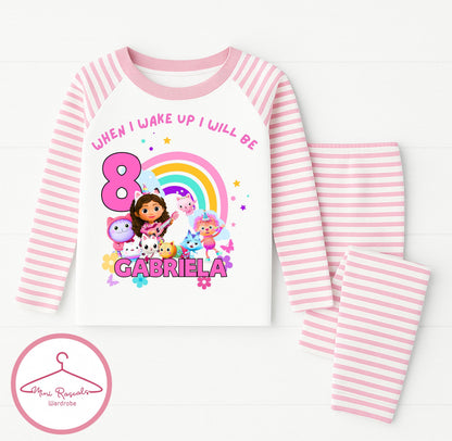Personalised ‘When I wake up I will be’ Gabbys Dollhoise Pyjamas – Kids  Sleepwear | Striped Long Sleeve Set