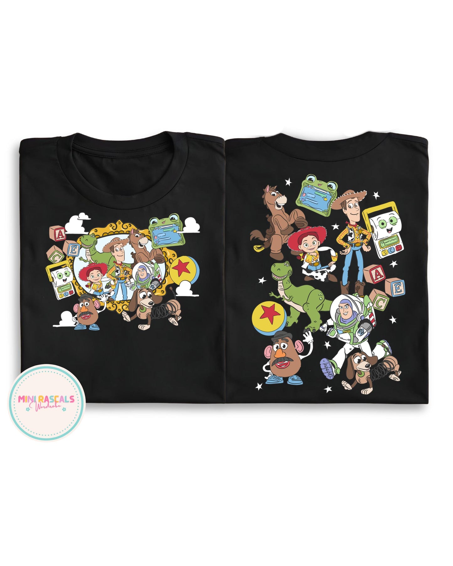 Toy Story Friends Double-Sided Kids T-Shirt | Woody Buzz & Gang Disney Pixar | Mini Rascals