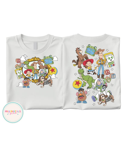 Toy Story Friends Double-Sided Kids T-Shirt | Woody Buzz & Gang Disney Pixar | Mini Rascals