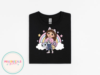Gabby's Dollhouse Rainbow Kids T-Shirt & Sweatshirt | Girls Cartoon Graphic Top | Colourful Kids Outfit