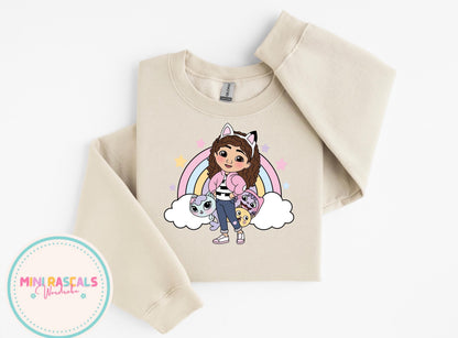 Gabby's Dollhouse Rainbow Kids T-Shirt & Sweatshirt | Girls Cartoon Graphic Top | Colourful Kids Outfit