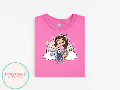 Gabby's Dollhouse Rainbow Kids T-Shirt & Sweatshirt | Girls Cartoon Graphic Top | Colourful Kids Outfit