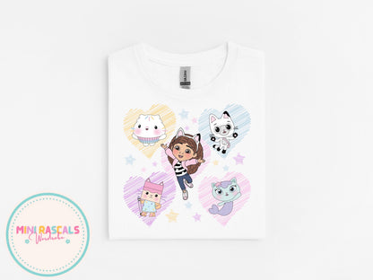 Gabby's Dollhouse Heart & Rainbow Kids T-Shirt & Sweatshirt | Girls Cartoon Graphic Top | Colourful Kids Outfit