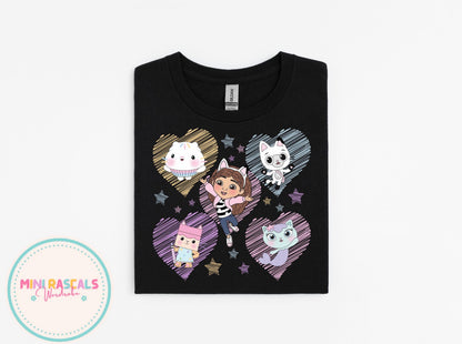 Gabby's Dollhouse Heart & Rainbow Kids T-Shirt & Sweatshirt | Girls Cartoon Graphic Top | Colourful Kids Outfit