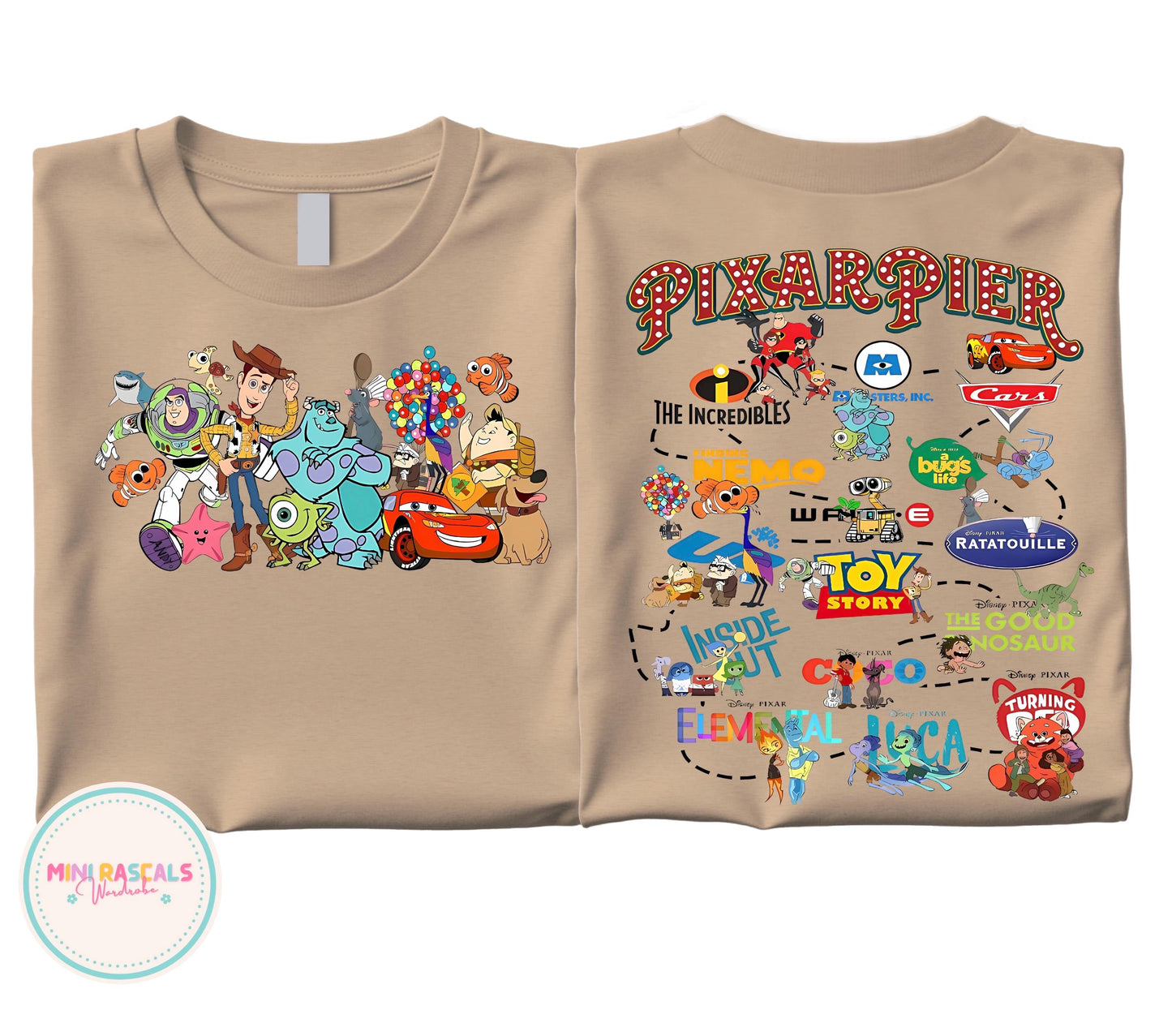 Disney Pixar Pier Characters Kids T-Shirt & Sweatshirt | McQueen Sully Wall-E Woody & Friends Graphic Top