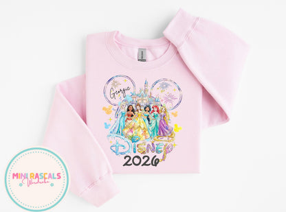 Personalised Disney Princess Trip Kids T-Shirt & Sweatshirt | Custom Name Disney Holiday Outfit | Girls
