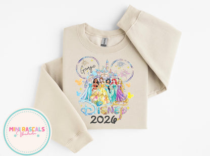 Personalised Disney Princess Trip Kids T-Shirt & Sweatshirt | Custom Name Disney Holiday Outfit | Girls