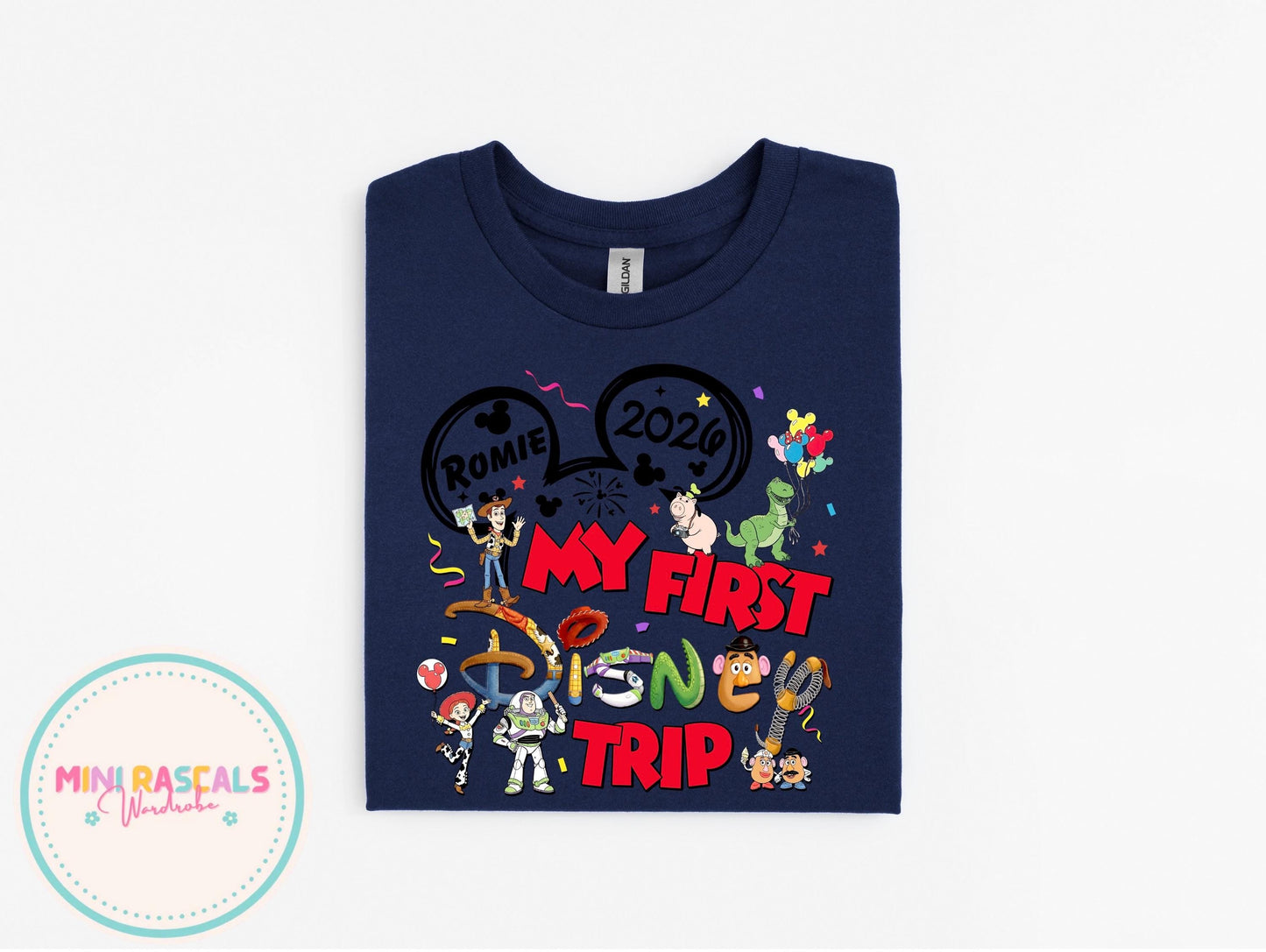 Personalised First Disney Trip Toy Story Kids T-Shirt & Sweatshirt | Custom Name Disney Outfit | Buzz & Woody