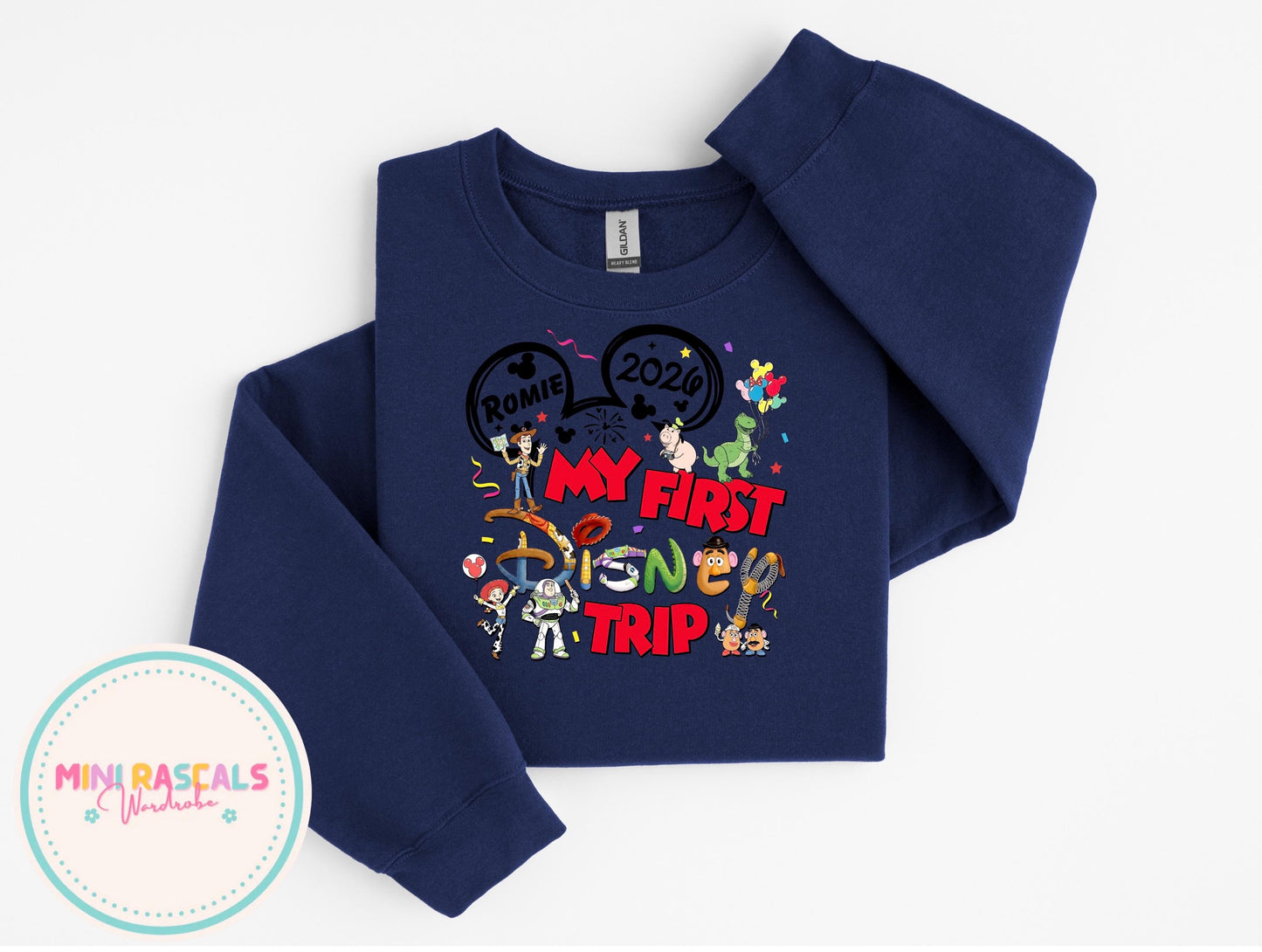 Personalised First Disney Trip Toy Story Kids T-Shirt & Sweatshirt | Custom Name Disney Outfit | Buzz & Woody