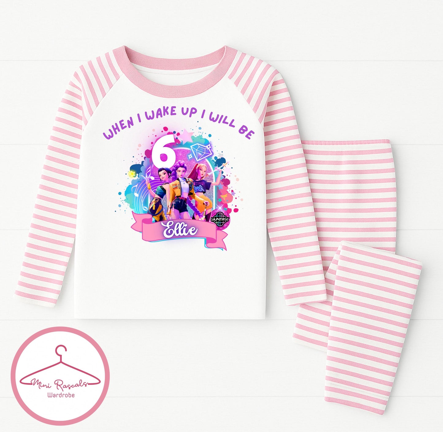 Custom 'When I Wake Up I Will Be' KPOP Demon Hunters PJs for Kids | Personalised Striped Sleepwear