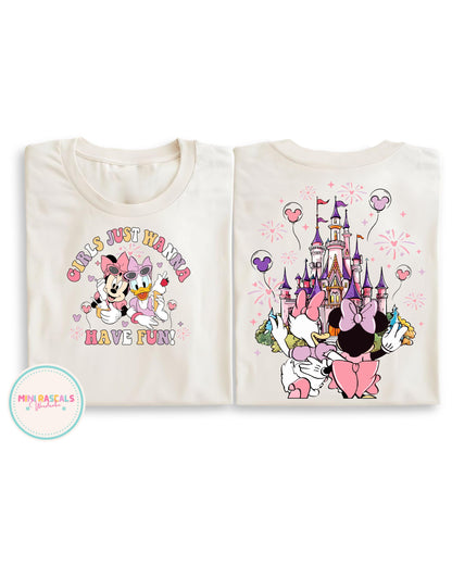 Disney Minnie Mouse & Daisy Duck Castle Kids T-Shirt | Cute Cartoon Graphic Top for Girls | Disney Outfit