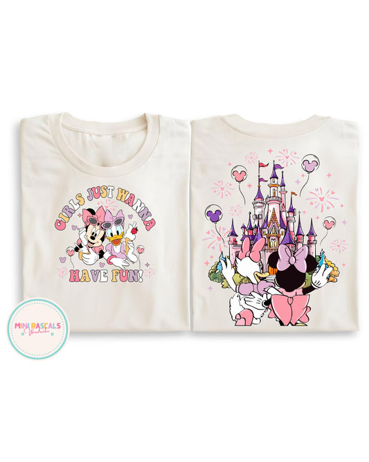 Disney Minnie Mouse & Daisy Duck Castle Kids T-Shirt | Cute Cartoon Graphic Top for Girls | Disney Outfit
