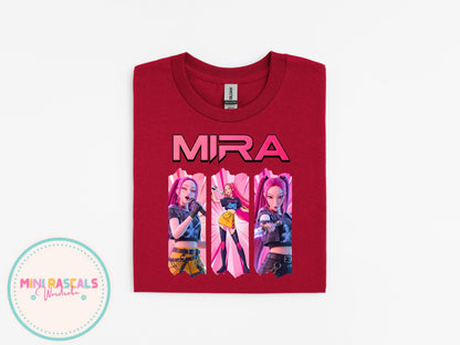 KPOP Demon Hunters Mira Kids T-Shirt | Huntrxx Girls Graphic Tee | Character Birthday Top