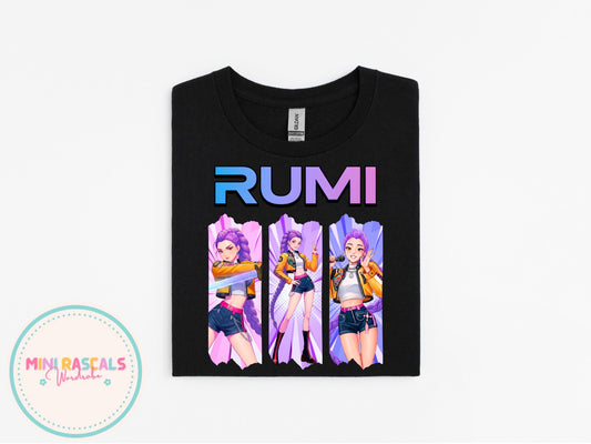 KPOP Demon Hunters Rumi Kids T-Shirt | Huntrxx Girls Graphic Tee | Zoey Mira Character Top
