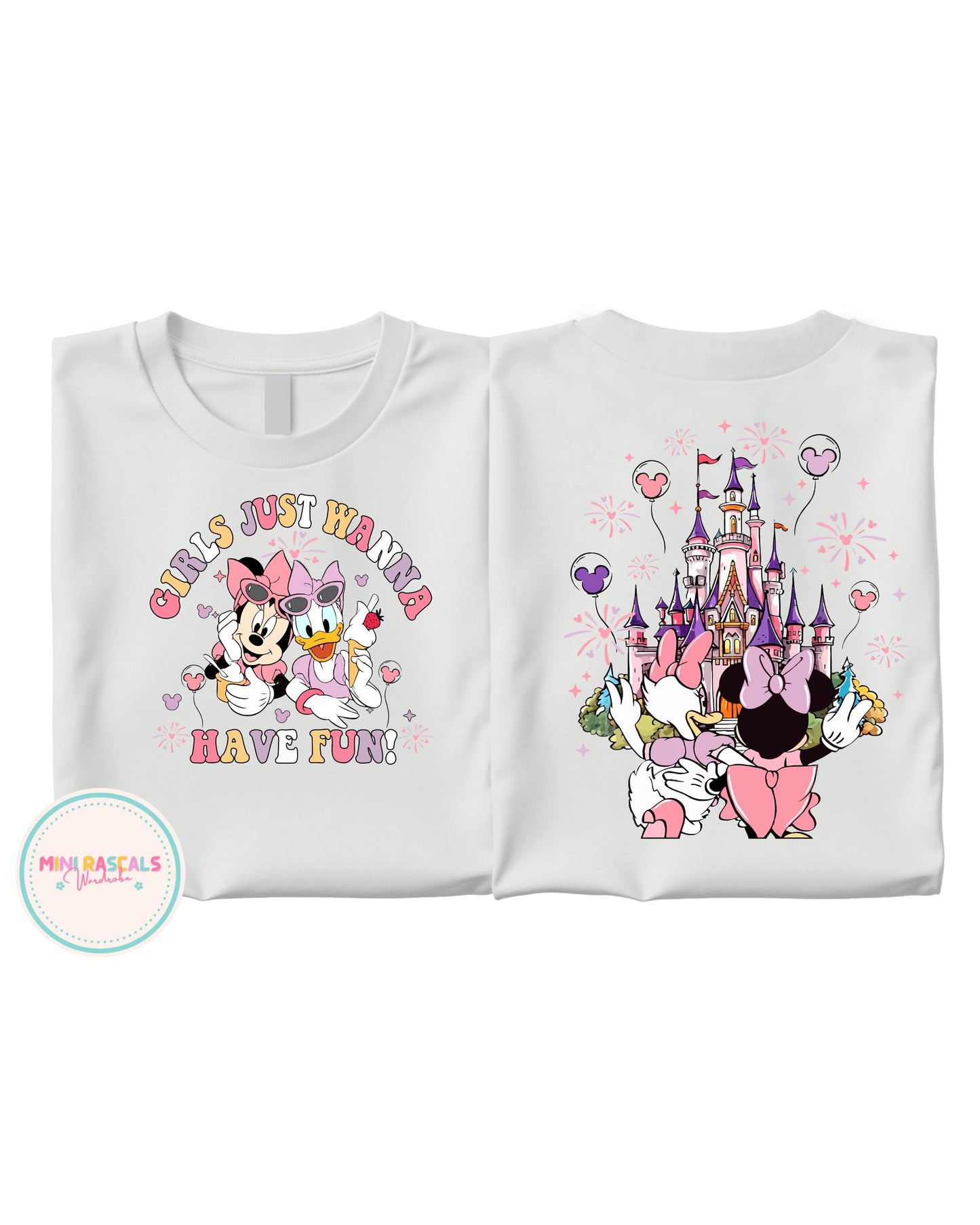 Disney Minnie Mouse & Daisy Duck Castle Kids T-Shirt | Cute Cartoon Graphic Top for Girls | Disney Outfit