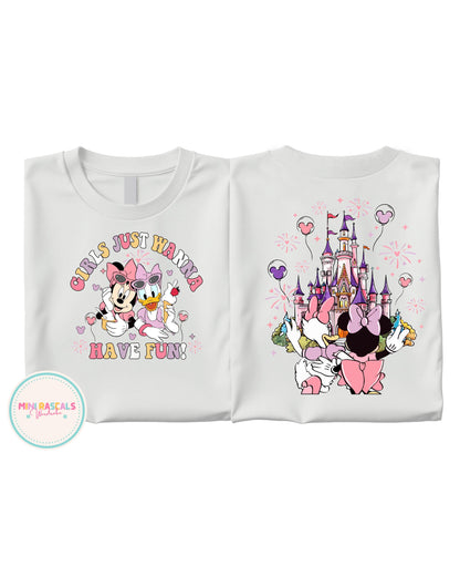 Disney Minnie Mouse & Daisy Duck Castle Kids T-Shirt | Cute Cartoon Graphic Top for Girls | Disney Outfit