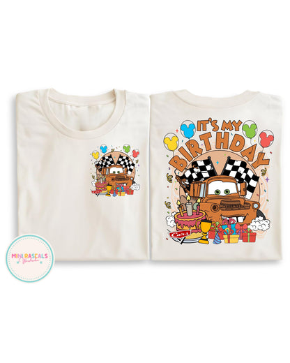 Cars Tow Mater Birthday Tshirt | “It’s My Birthday” Kids Shirt | Race Theme Birthday Outfit | Checkered Flag Birthday Tshirt