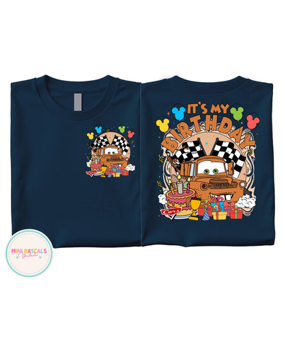 Cars Tow Mater Birthday Tshirt | “It’s My Birthday” Kids Shirt | Race Theme Birthday Outfit | Checkered Flag Birthday Tshirt