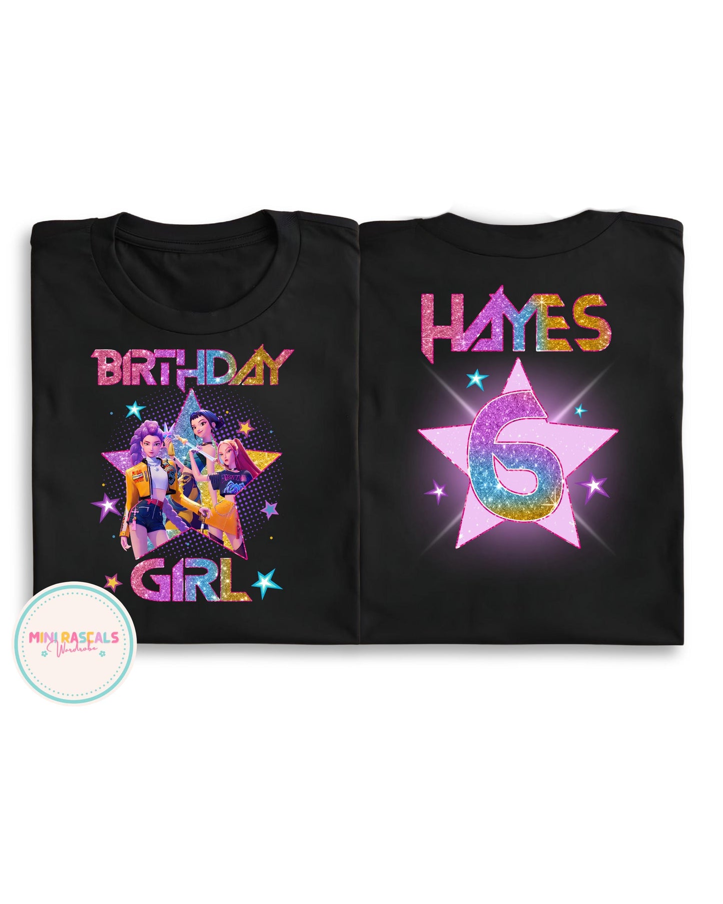 Custom Birthday Girl KPOP Demon Hunters Double-Sided T-Shirt & Sweatshirt | Personalised Kids Birthday Top | Huntrix Inspired
