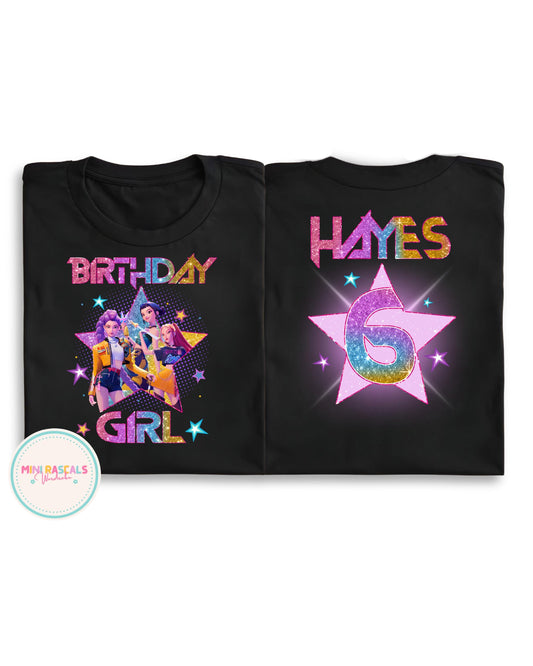 Custom Birthday Girl KPOP Demon Hunters Double-Sided T-Shirt & Sweatshirt | Personalised Kids Birthday Top | Huntrix Inspired