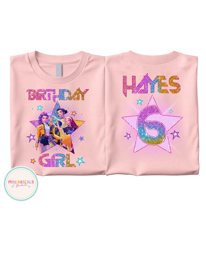 Custom Birthday Girl KPOP Demon Hunters Double-Sided T-Shirt & Sweatshirt | Personalised Kids Birthday Top | Huntrix Inspired