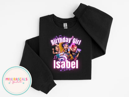 Custom Birthday Girl KPOP Demon Hunters Star T-Shirt | Personalised Kids Birthday Tee | Neon Star Music Theme | Name & Age