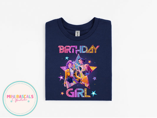KPOP Demon Hunters Birthday Girl T-Shirt | Cute Kids Birthday Tee | Huntrix Star Graphic Top