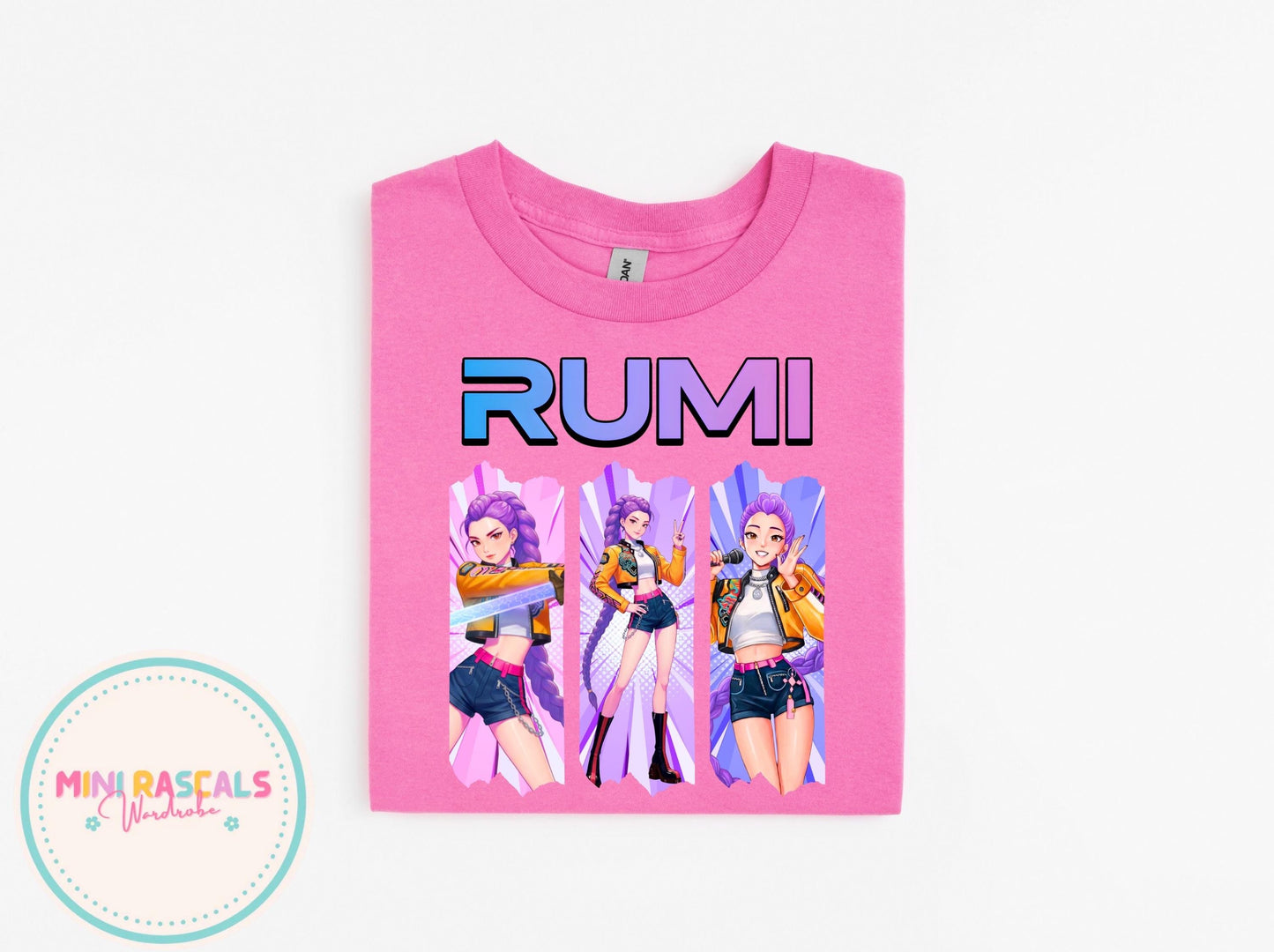 KPOP Demon Hunters Rumi Kids T-Shirt | Huntrxx Girls Graphic Tee | Zoey Mira Character Top