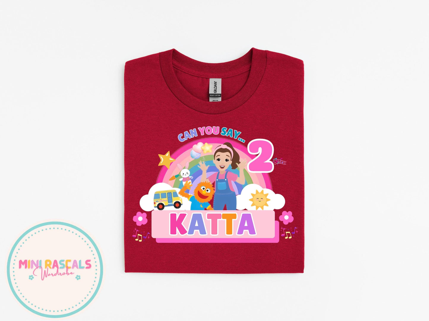 Ms Rachel Pink ‘Can You Say’ Birthday Personalised Tshirt and Sweatshirt – Custom Name Birthday Shirt – Kids Birthday Outfit