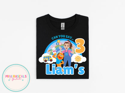 Ms Rachel Blue ‘Can You Say’ Birthday Personalised Tshirt and Sweatshirt – Custom Name Birthday Shirt – Kids Birthday Outfit