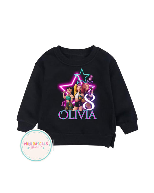 Personalised KPOP Demon Hunters Birthday T-Shirt & Sweatshirt | Custom Name & Age | Huntrxx Kids Birthday Outfit