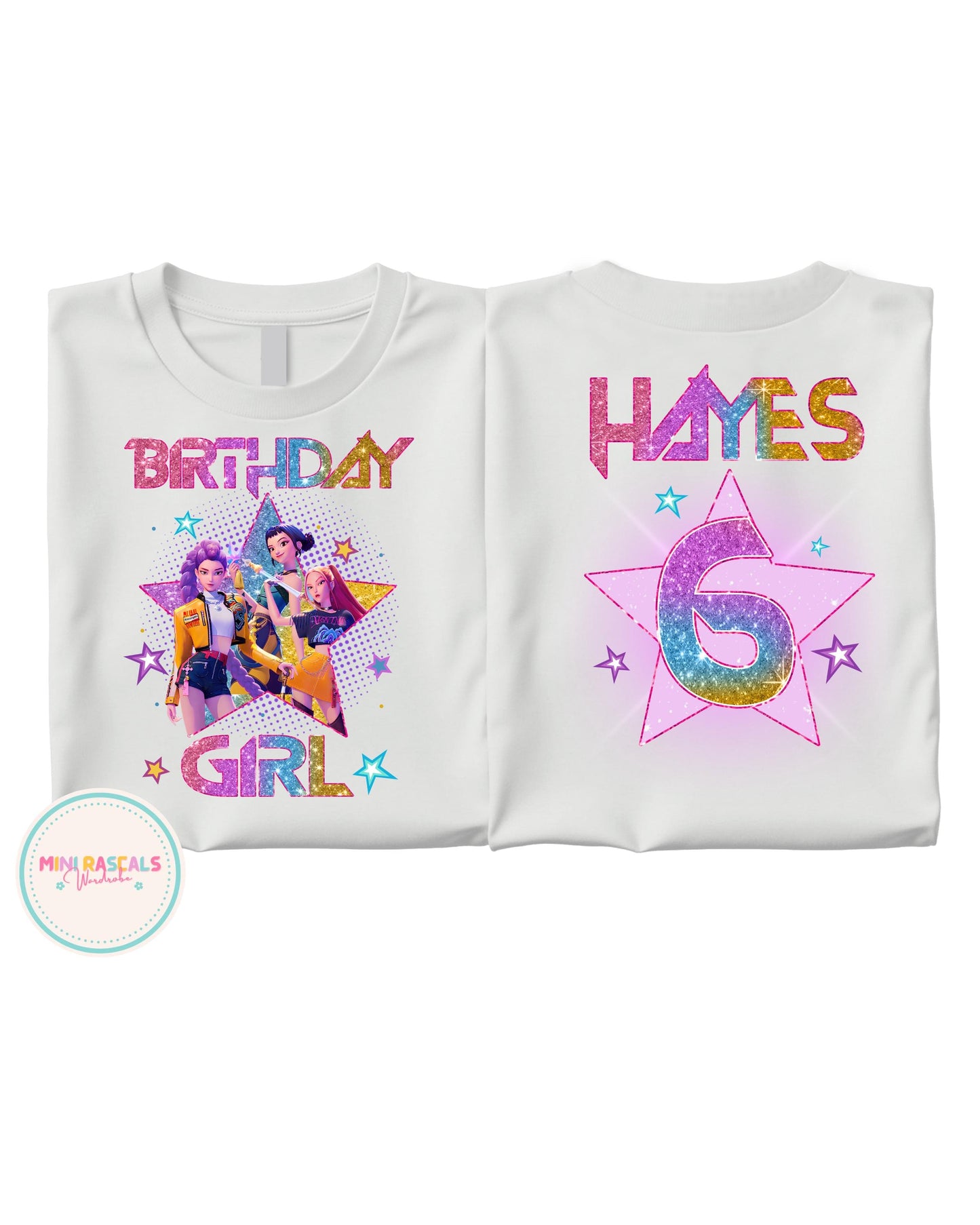 Custom Birthday Girl KPOP Demon Hunters Double-Sided T-Shirt & Sweatshirt | Personalised Kids Birthday Top | Huntrix Inspired
