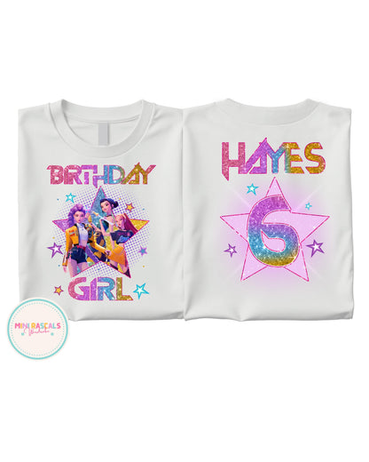 Custom Birthday Girl KPOP Demon Hunters Double-Sided T-Shirt & Sweatshirt | Personalised Kids Birthday Top | Huntrix Inspired