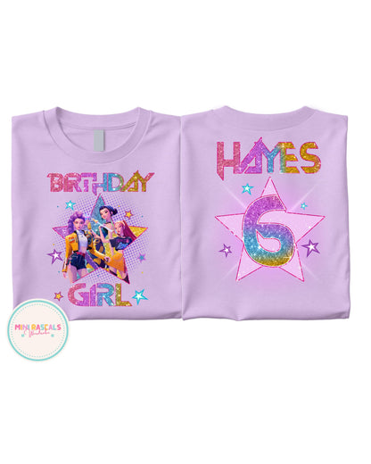 Custom Birthday Girl KPOP Demon Hunters Double-Sided T-Shirt & Sweatshirt | Personalised Kids Birthday Top | Huntrix Inspired