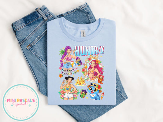 Huntrix Summer T-Shirt | KPOP Demon Hunters Girls Beach Graphic Tee | Colourful Kids Holiday Outfit | Gift for Her