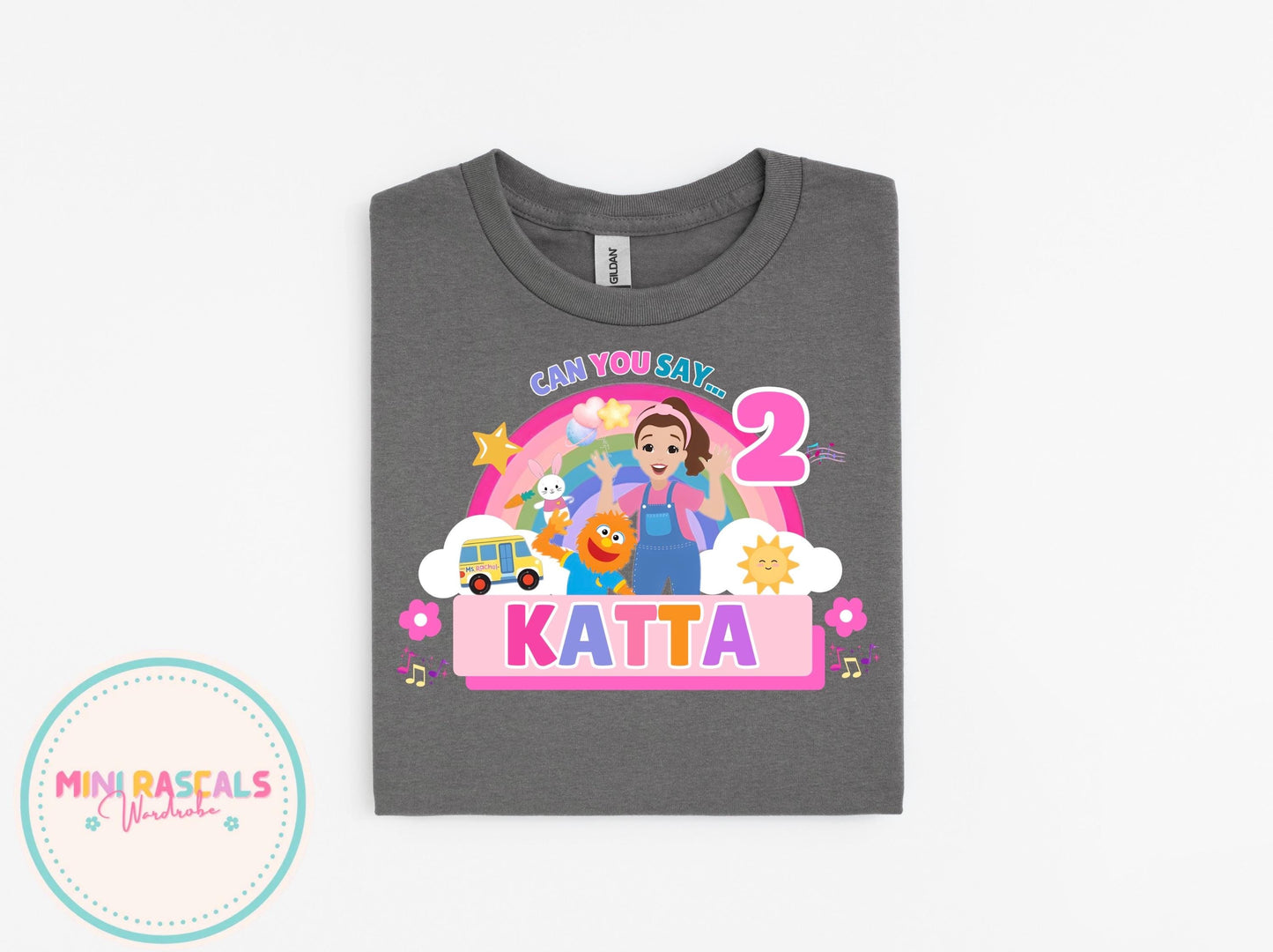 Ms Rachel Pink ‘Can You Say’ Birthday Personalised Tshirt and Sweatshirt – Custom Name Birthday Shirt – Kids Birthday Outfit