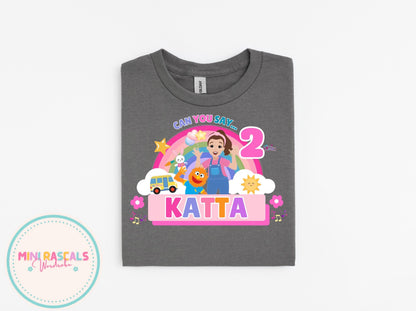 Ms Rachel Pink ‘Can You Say’ Birthday Personalised Tshirt and Sweatshirt – Custom Name Birthday Shirt – Kids Birthday Outfit