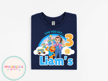Ms Rachel Blue ‘Can You Say’ Birthday Personalised Tshirt and Sweatshirt – Custom Name Birthday Shirt – Kids Birthday Outfit
