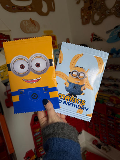 Personalised Minion Theme Fillable Crisp Packets | Minion Birthday Party Favours | Custom Party Snack Bags | Kids Party Treat Bags