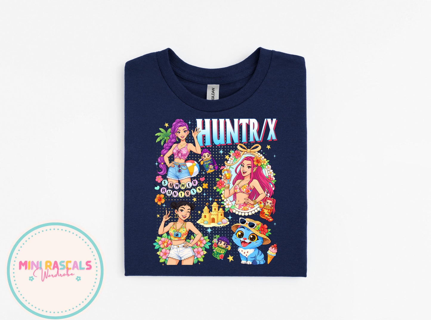 Huntrix Summer T-Shirt | KPOP Demon Hunters Girls Beach Graphic Tee | Colourful Kids Holiday Outfit | Gift for Her
