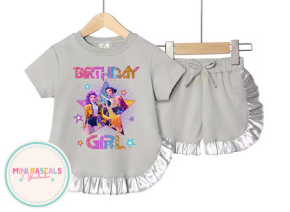 Personalised KPOP Demon Hunters Birthday T-Shirt | Girls Kids Birthday Outfit | Custom Name & Age | Huntrix Inspired