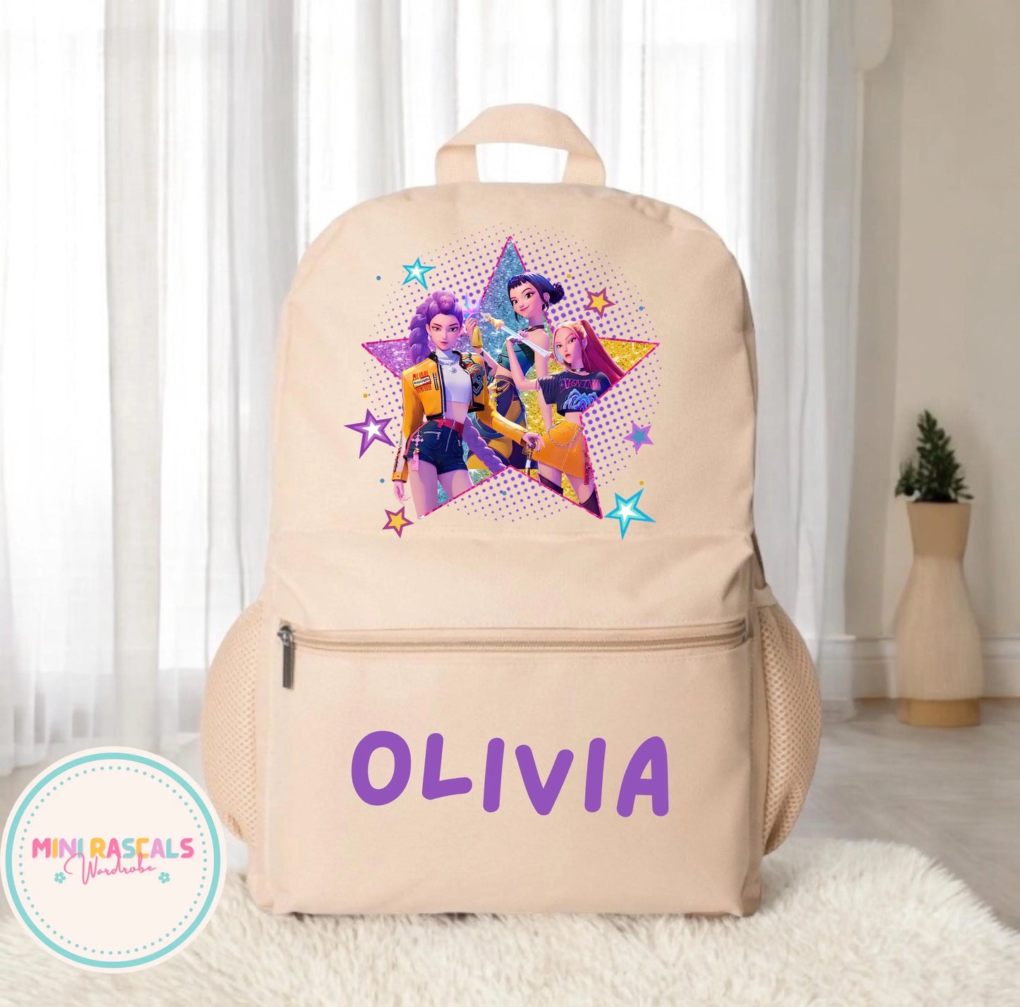 Personalised KPOP Demon Hunters Girls Backpack | Custom Name School Bag | Mini Rascals