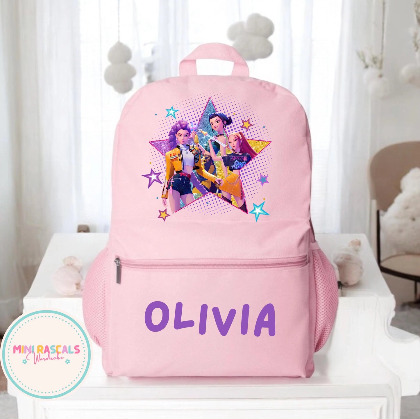 Personalised KPOP Demon Hunters Girls Backpack | Custom Name School Bag | Mini Rascals