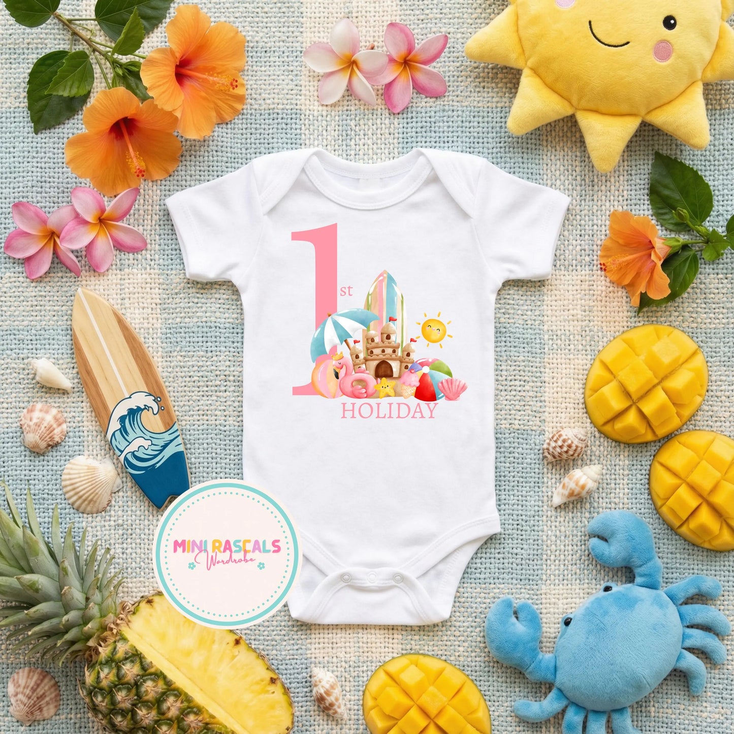 Baby's 1st Holiday Bodysuit | Beach Summer Onesie | First Vacation Keepsake Outfit